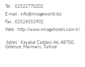Mirage World Hotel iletiim bilgileri